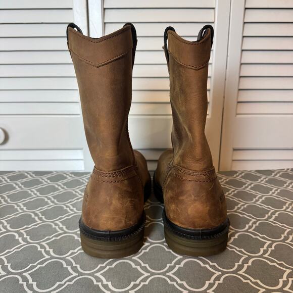 Rocky Work Boots Men’s Size 10.5 Brown Leather Pull On Construction Flawed Wide - Picture 9 of 12